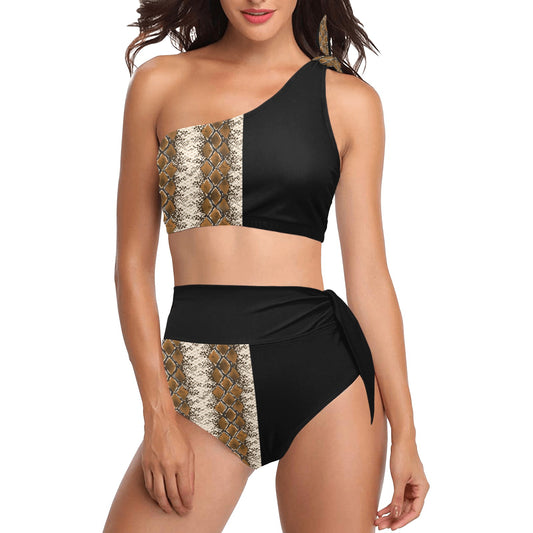 Snake Skin One Shoulder High Waist Bikini