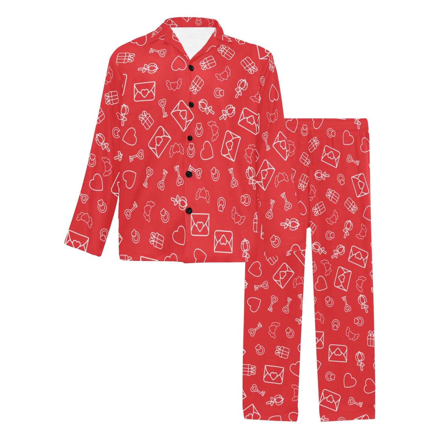 Red Love Notes Men's Long Pyjama Set