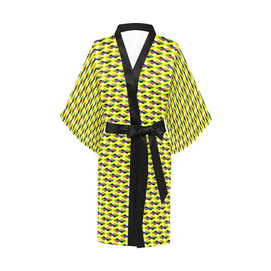 Ankara Pyramid Print Yellow Kimono Robe