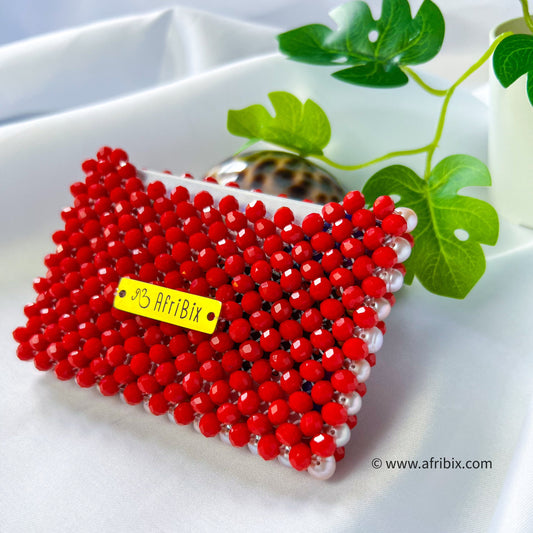 Freshwater Pearl & Red Crystal Bead Business Card and Credit Card Holder