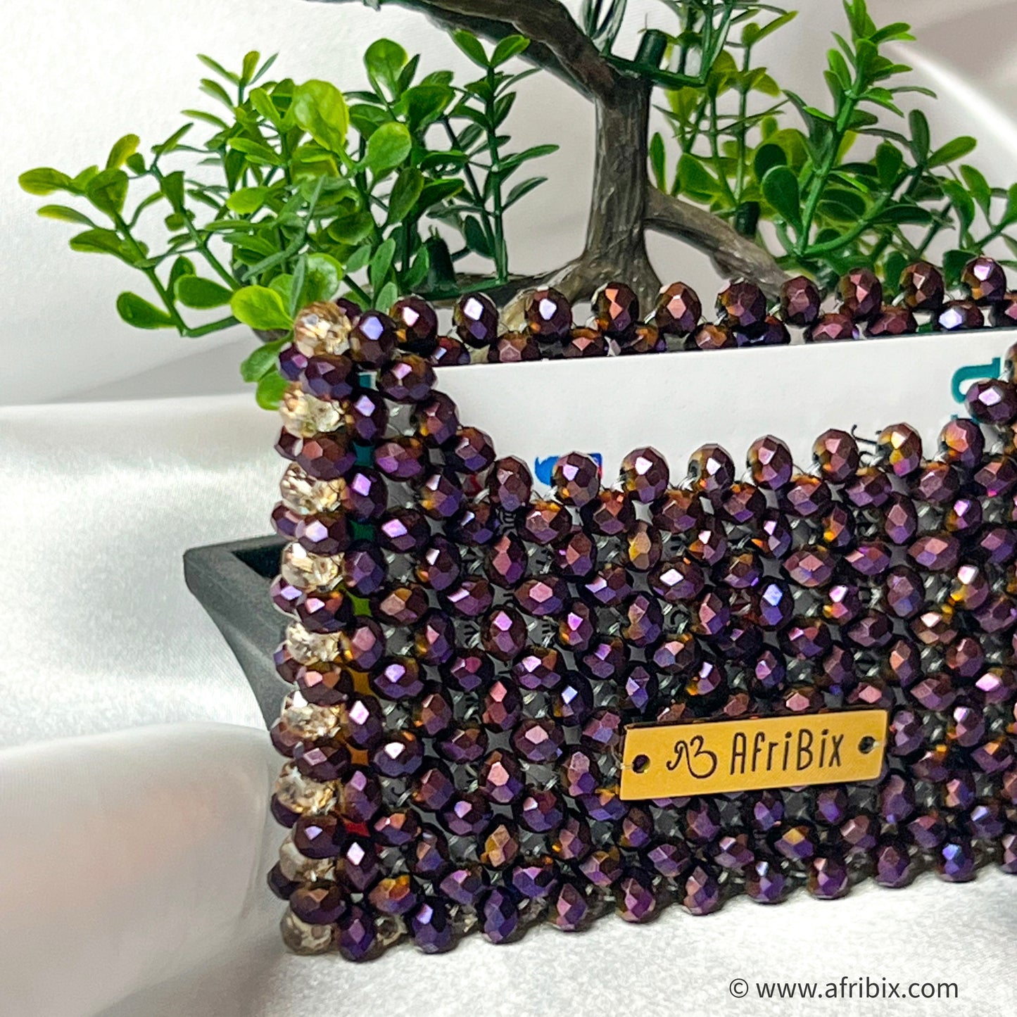 Metallic Purple Crystal Bead Business Card and Credit Card Holder