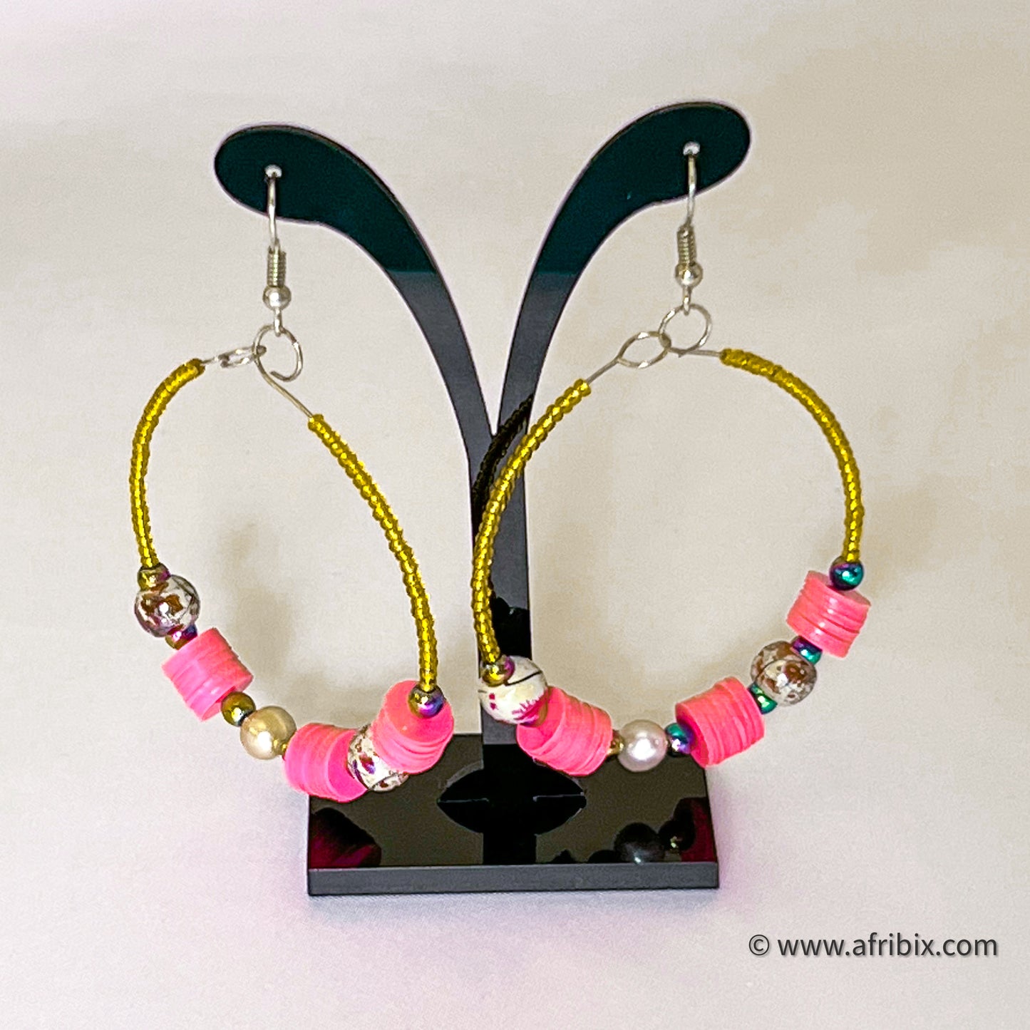 Pink Pearl Necklace and Hoop Earring Set