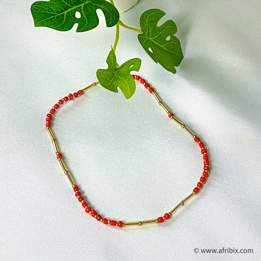 Authentic Coral Bead Red and Gold Anklet