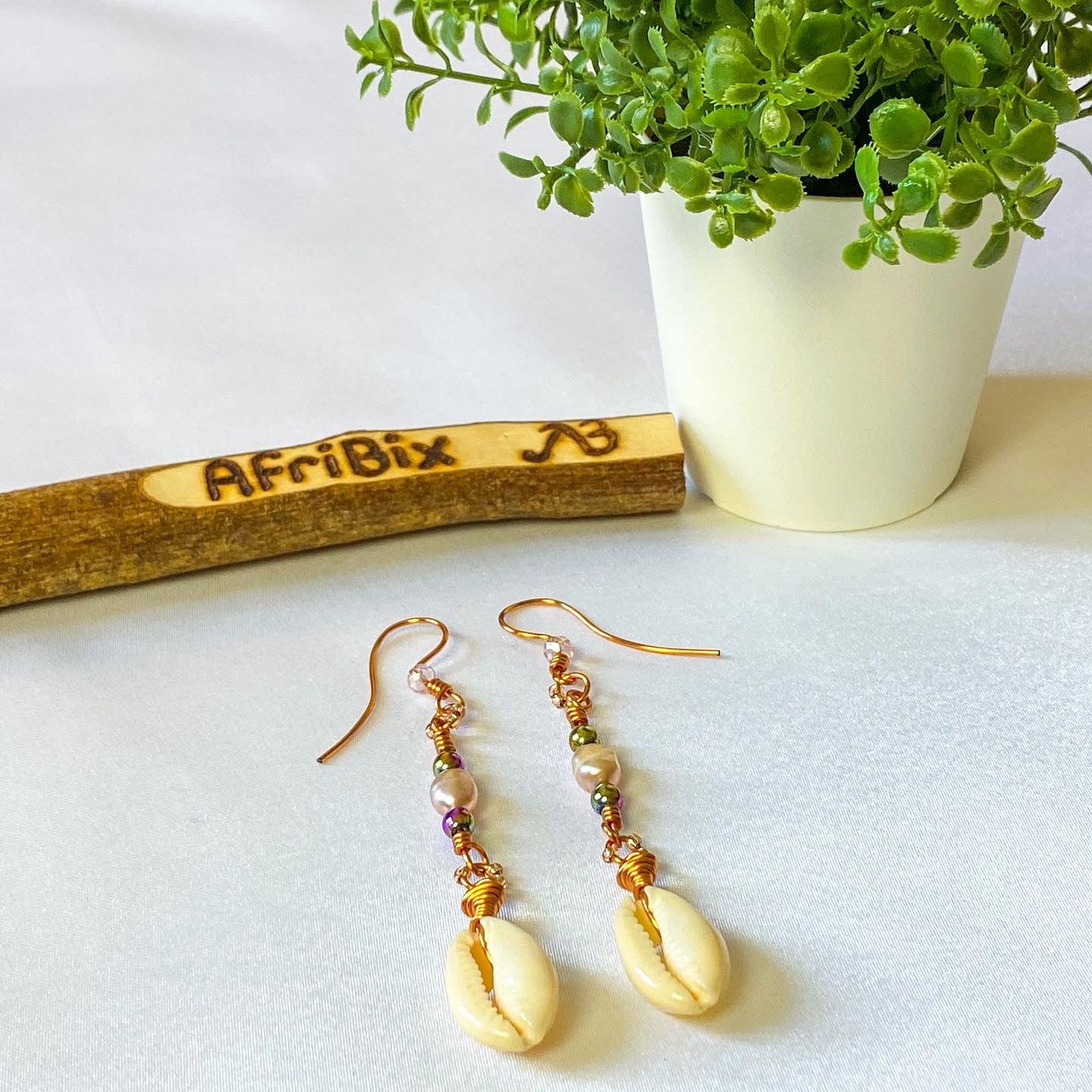 Cowrie and Pearl Dangle Drop Earring