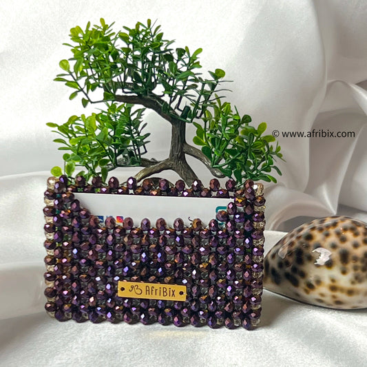 Metallic Purple Crystal Bead Business Card and Credit Card Holder