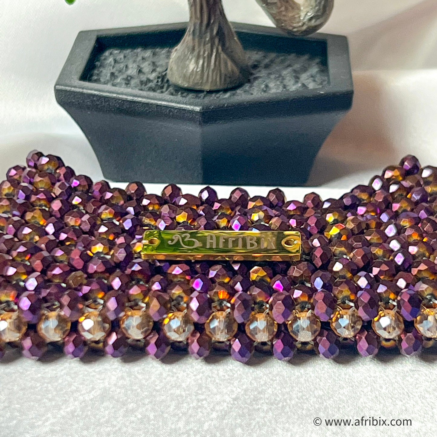 Metallic Purple Crystal Bead Business Card and Credit Card Holder