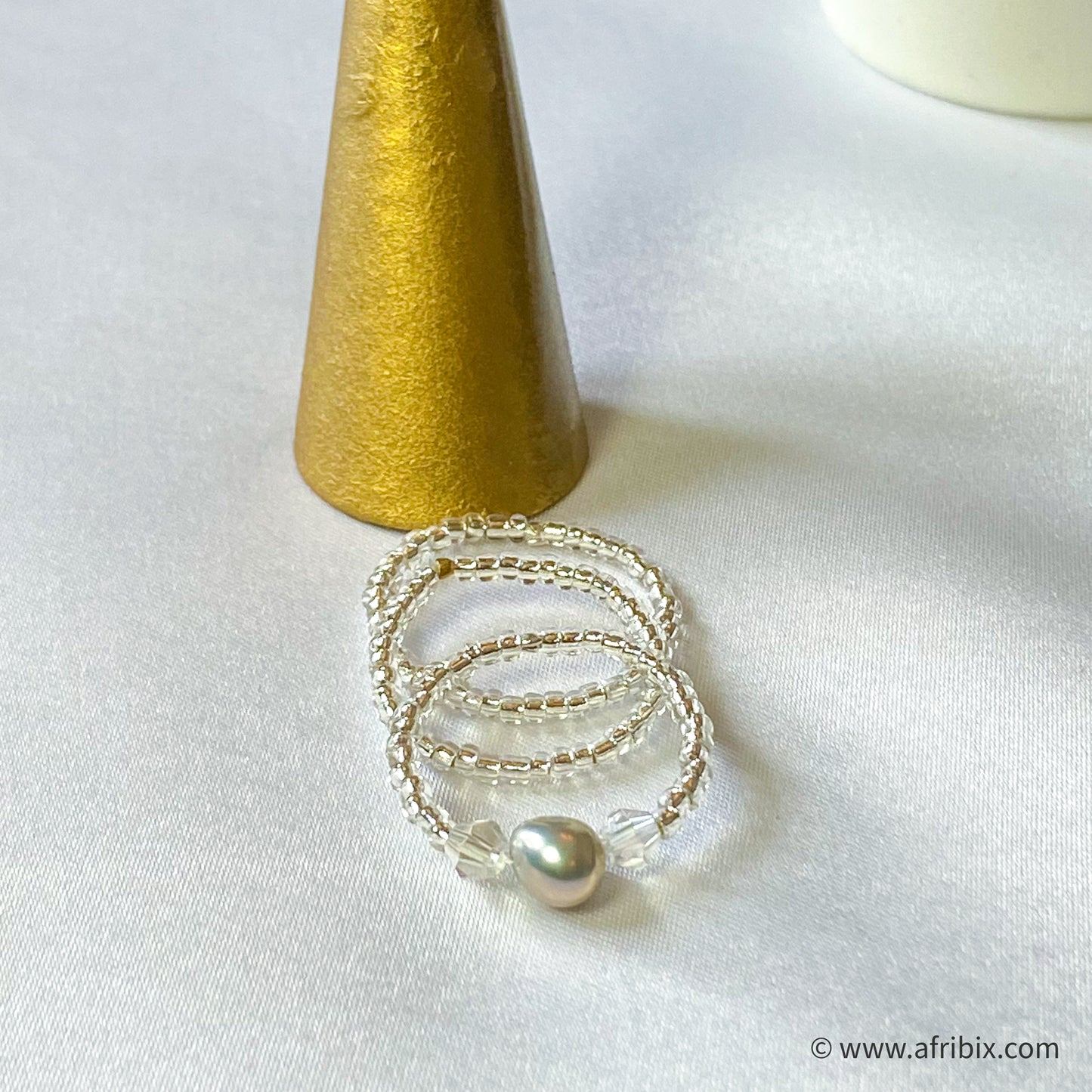 Freshwater Pearl 3-piece glass bead ring