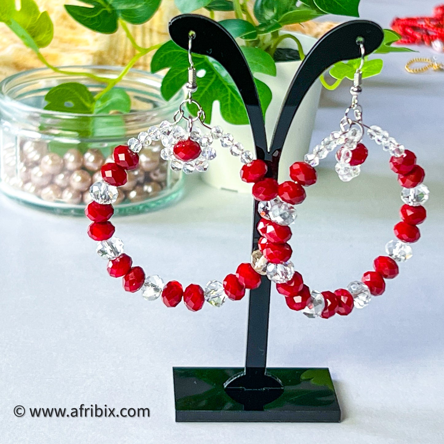 Red Crystal Hoop Earring