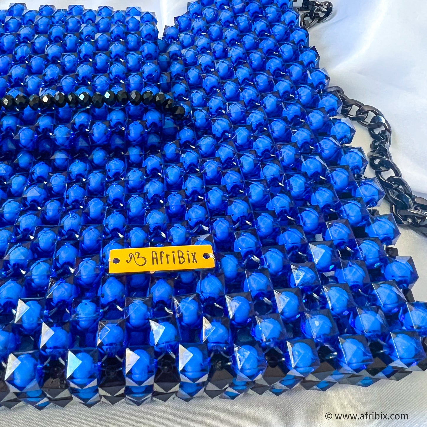 Blue and Black Box Bead Statement Hand Bag