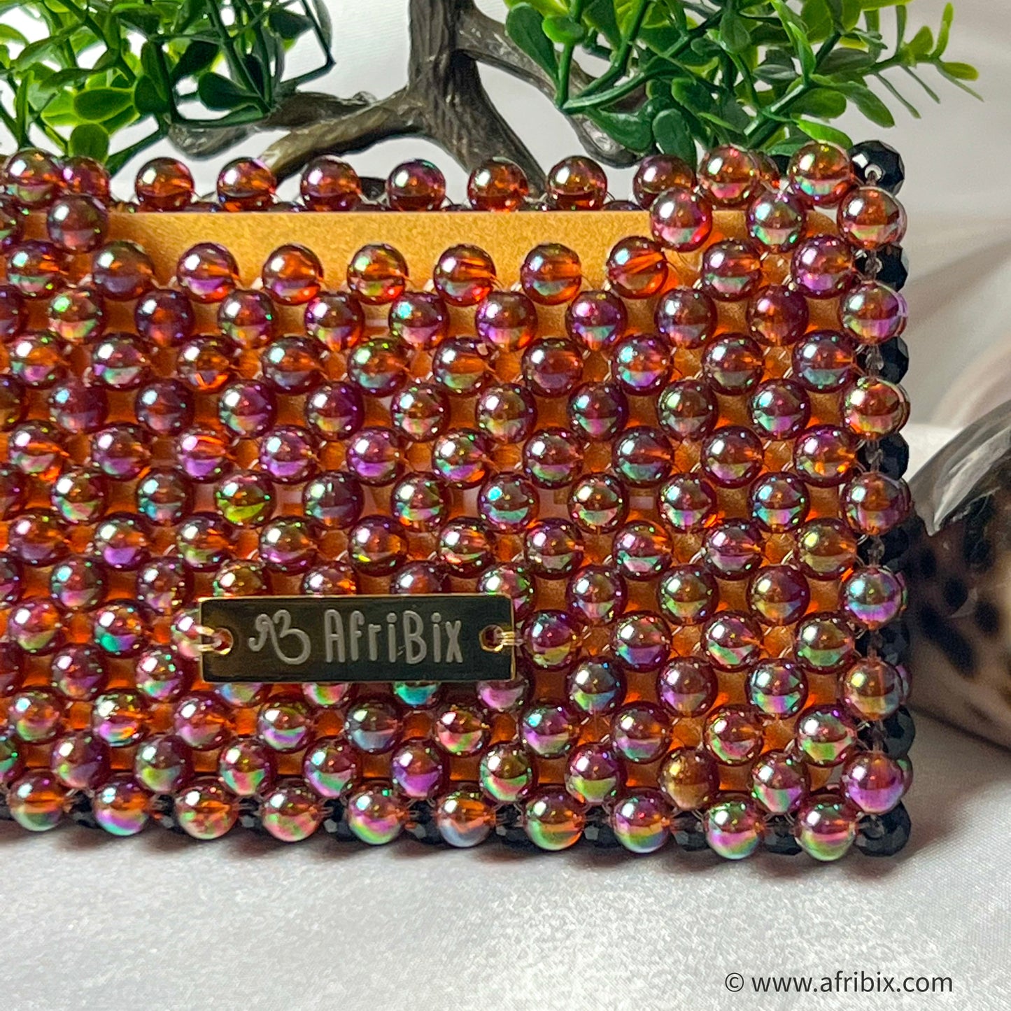 Purple Bead Business Card and Credit Card Holder