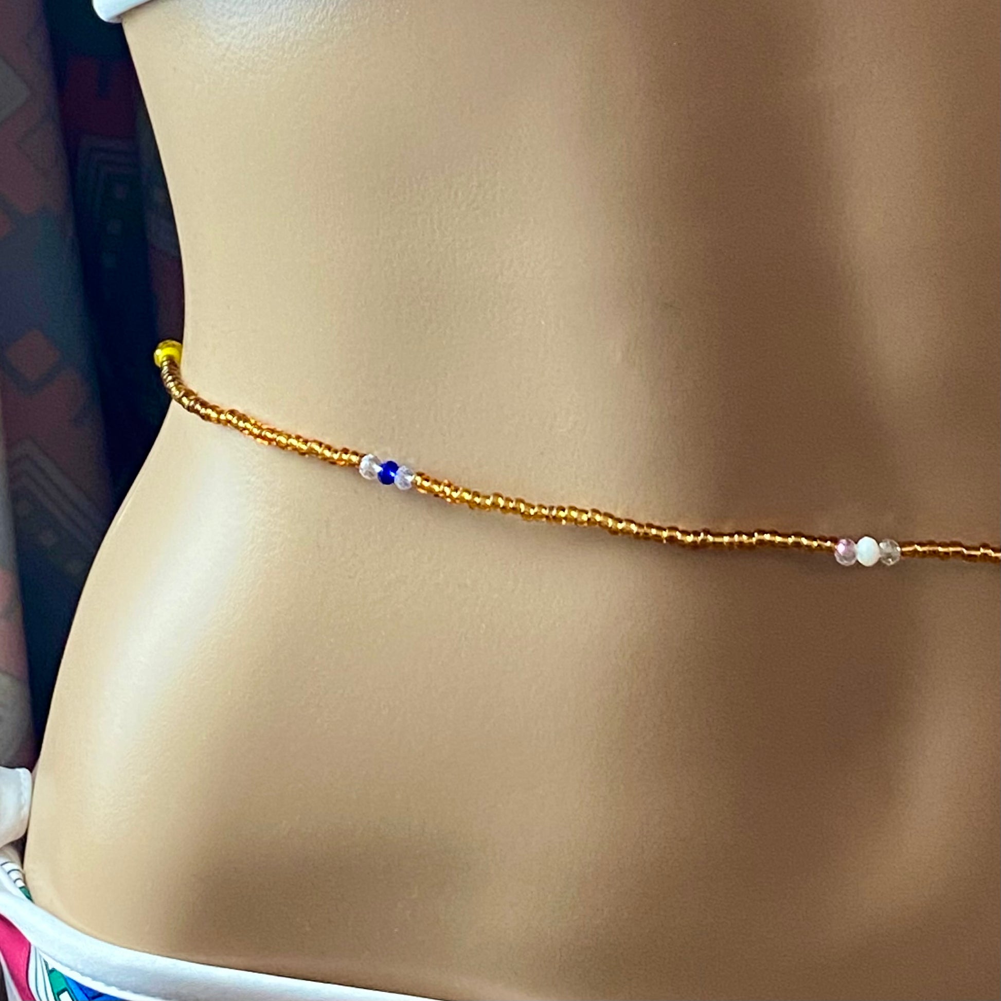 80-100cm Multi-layer beaded womens waist chain - Gold