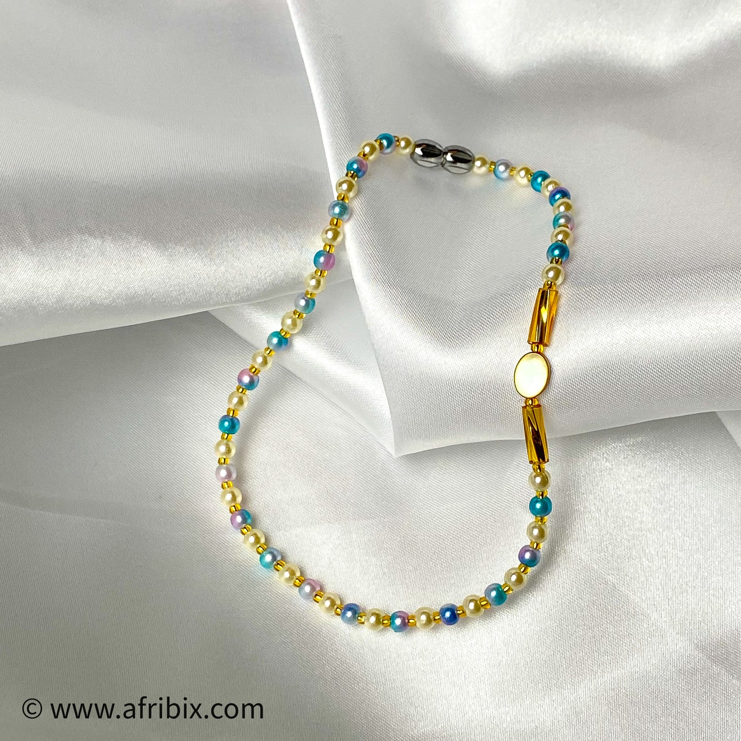 Amanda Iridescent Sky Blue Pearl Belly Chain Waist Bead Set