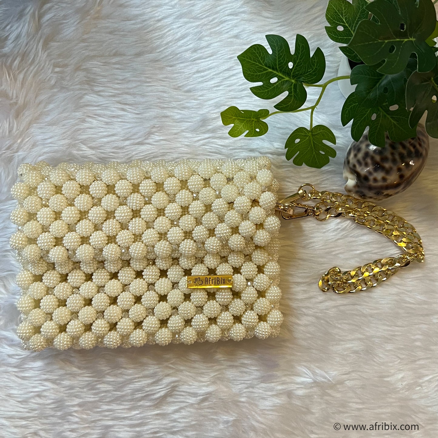 Ivory Cream Pearl and Crystal Clutch Purse Dinner Hand Bag
