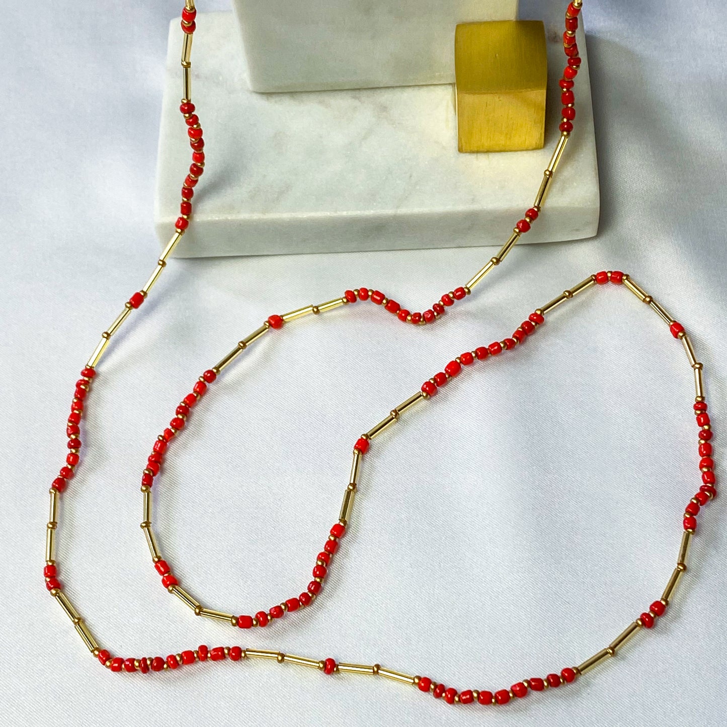 Coral and Gold Waist Bead