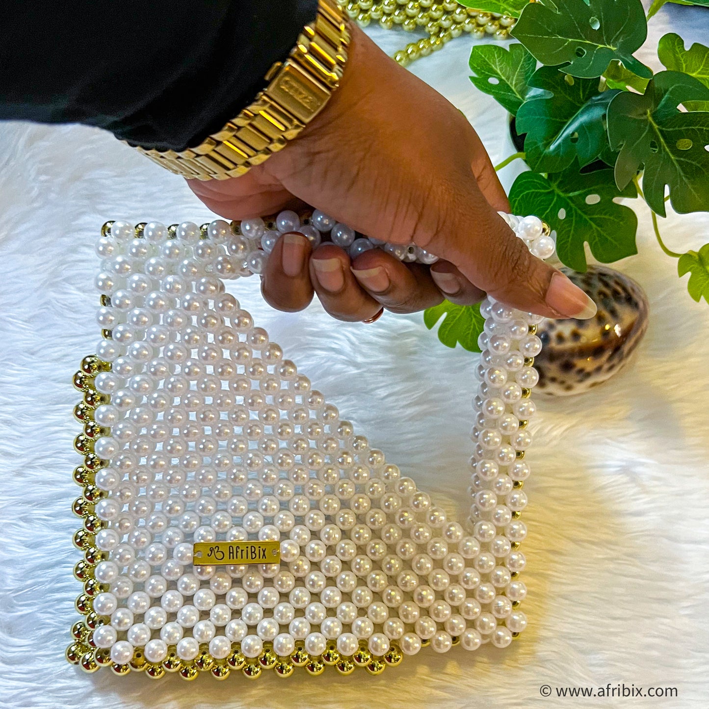 White and Gold Square Clutch Hand Bag