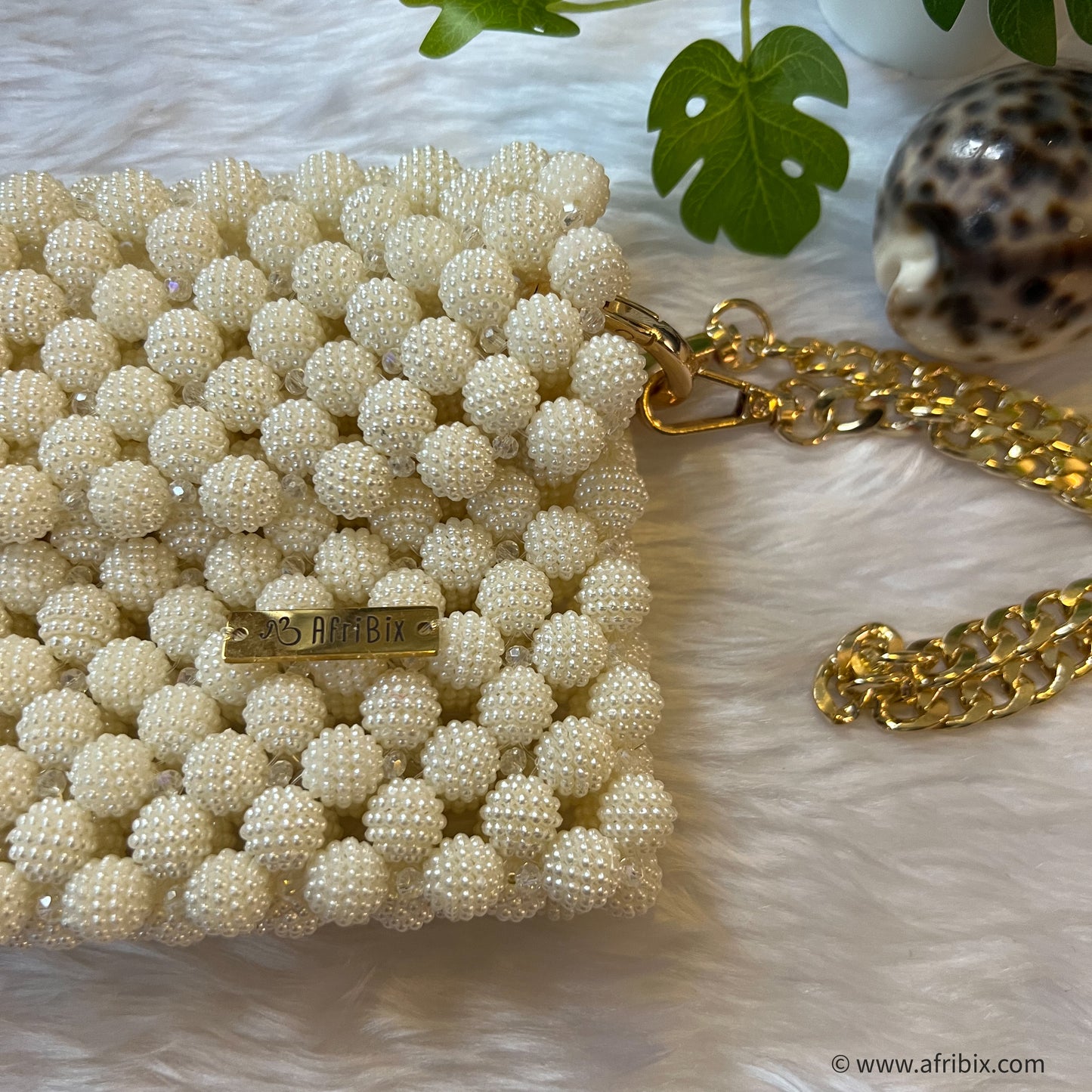 Ivory Cream Pearl and Crystal Clutch Purse Dinner Hand Bag