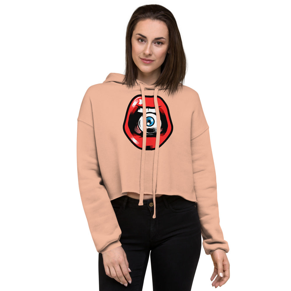 'Speak, I Can See You' Graphic Eye in Mouth Crop Hoodie