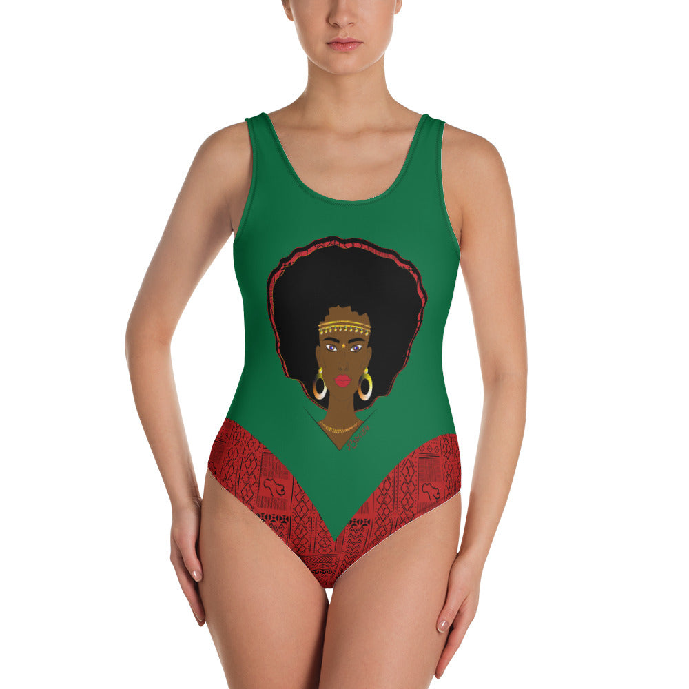 AfriBix Warrior Tribal Print One-Piece Swimsuit - Leaf