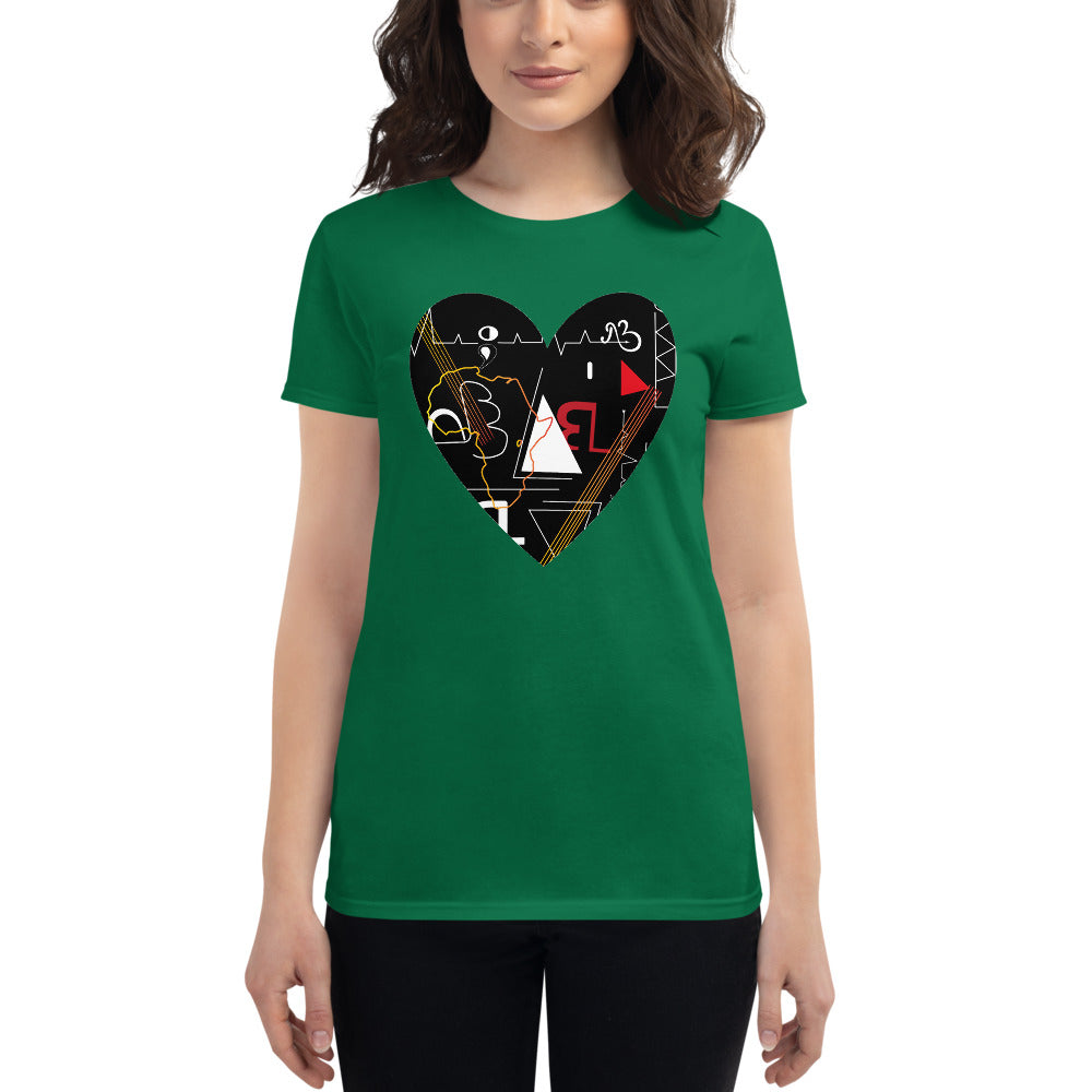 Linear Print Heart Women's Short Sleeve T-shirt