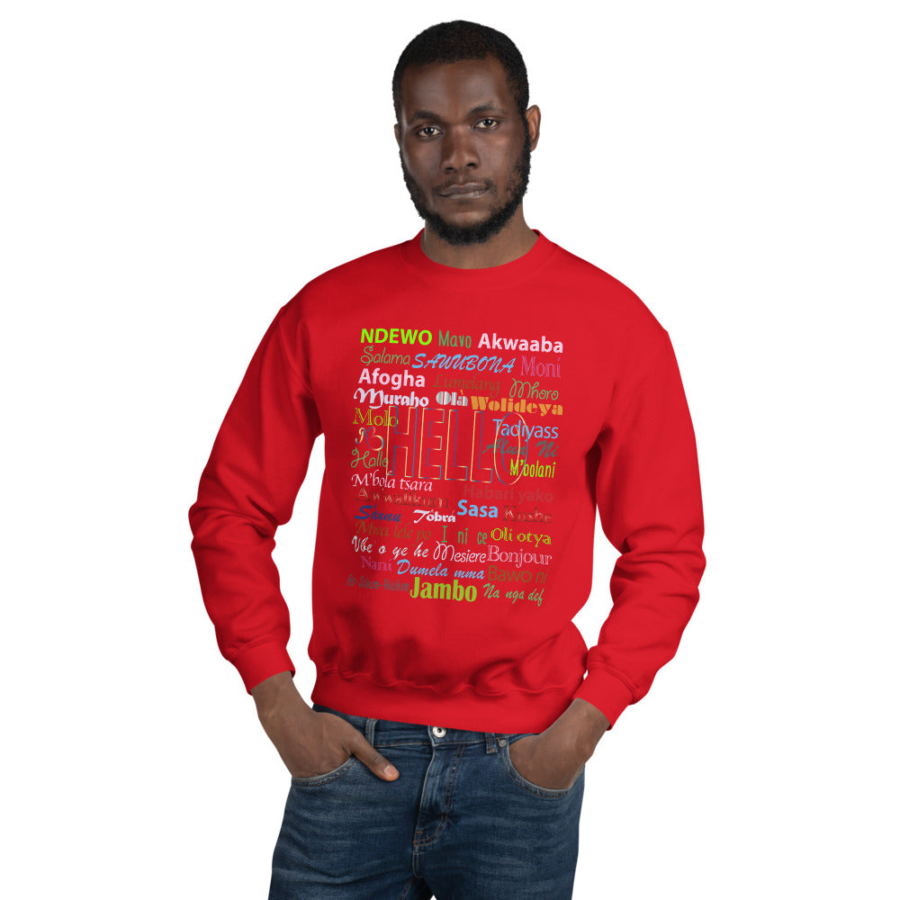 AfriBix Hello Print Crew Neck Long Sleeve Pullover Unisex Sweatshirt