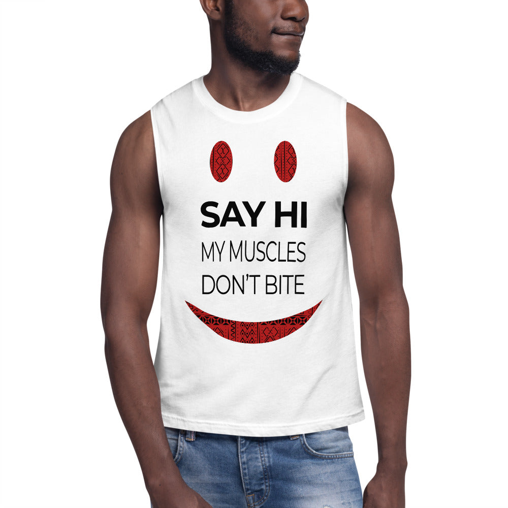 Say Hi Unisex Muscle Shirt - white