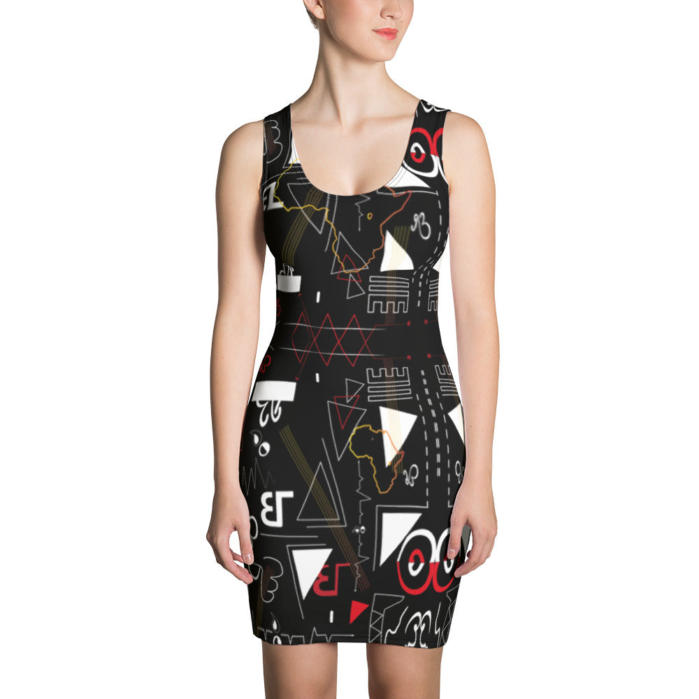 Linear Print BodyCon Dress