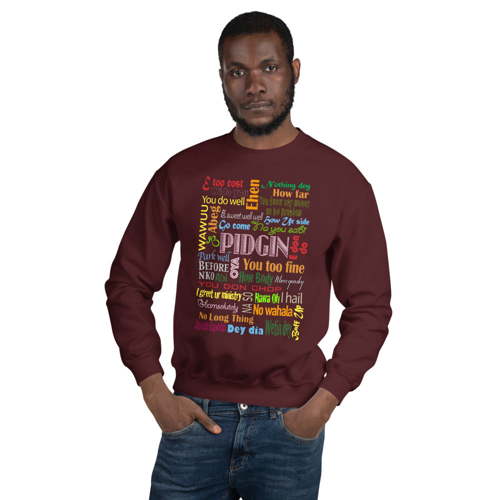 AfriBix Pidgin Print Unisex Crew Neck Long Sleeve Pullover Sweatshirt