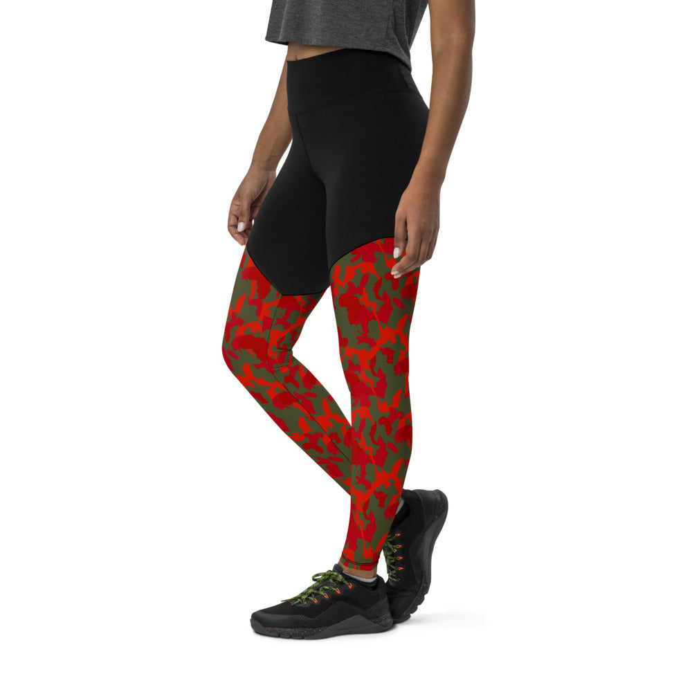 Camouflage Compression Sports Leggings - AfriBix Olive Red Camo Print