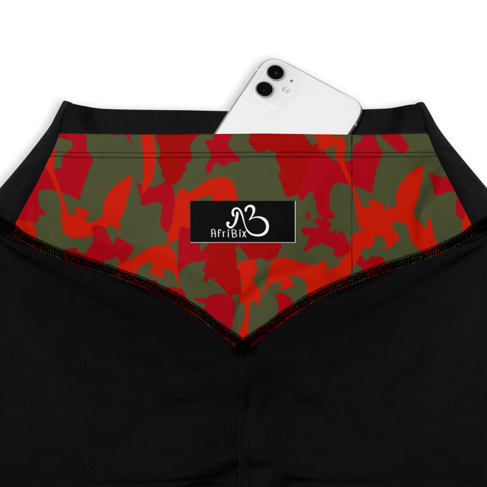 Camouflage Compression Sports Leggings - AfriBix Olive Red Camo Print